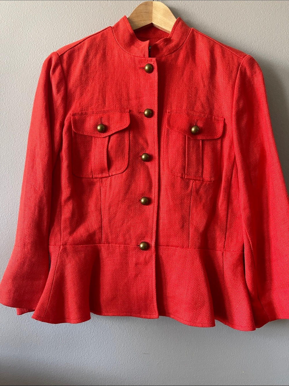 100% Linen Lauren Ralph Lauren Y2K New orange Peplum Military-Style Jacket